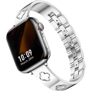 Missair Compatible with Apple Watch Band 38mm 40mm 41mm 42mm 44mm 45mm 46mm 49mm, Four Leaf Lucky Bracelet Women Dressy Stainless Steel Metal Clover Strap for iWatch Series 11 10 9 8 7 6 5 4 SE Ultra (Silver) Missair Compatible with Apple Watch Band 38mm 40mm 41mm 42mm 44mm 45mm 46mm 49mm, Four Leaf Lucky Bracelet Women Dressy Stainless Steel Metal Clover Strap for iWatch Series 11 10 9 8 7 6 5 4 SE Ultra (Silver)