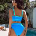 BMJL Women's High Waisted Bikini Sets Sporty Two Piece Swimsuits Color Block Cheeky High Cut Bathing Suits (Blue, XS)
