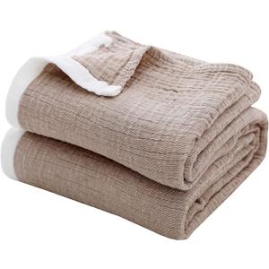 SE SOFTEXLY 4-Layer Cotton Throw Blanket, Light & Breathable, All Season, Muslin Blanket for Adults (50"x60", Coffee)