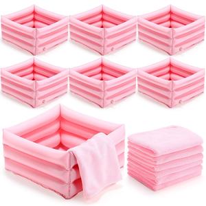 FillTouch 12 Pcs Foot Spa Kit for Girls Kids 12.5''x12.5''x8.3'' Foot Care Bath and 12''x28'' Hand Towels Washbasin Salon Towels Portable for Sleepover Spa Swim Birthday Party Supplies(Light Pink)