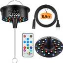 Rotating Disco Ball Motor Light with Remote, Czgor 3-15 RPM Adjustable Speed, 30 RGB LEDs, Detachable Cable/Battery/USB-C Power Mode, Supports 4'' - 16'' Mirror Balls for Party Bands Christmas Wedding
