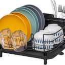 BRIAN & DANY Dish Drying Rack, Stainless Steel Dish Racks for Kitchen Counter, Dish Rack with Cutlery Holder & Drainboard, 15.5"x 11.8"x 8.58", Black