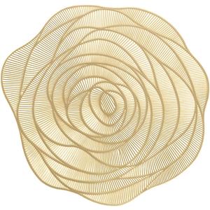 Round Gold Placemats Set of 4 Rose Flower Pressed Vinyl Place Mats Elegant Tablemats Kitchen Table Setting for Wedding Holiday Dining Table Decorative