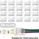 Flutesan 20 Pcs 5 Pin 12 mm LED Strip Connector RGB Lights Waterproof Adapter 22 Awg Wires Connector for Strip Light Unwired Gapless Track 5v 12v 24v