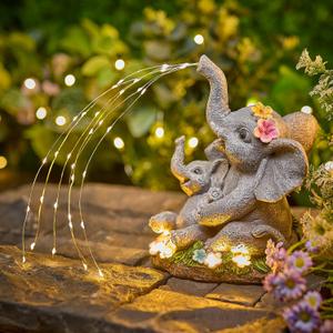 Brightown Solar-Elephant-Garden-Decor-Statue with Succulent & Watering LED Lights, Waterproof Outdoor Decor for Patio, Lawn, Balcony & Yard Decorations Outdoor, Unique Mothers Day Gifts for Mom Women