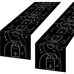 2 Pcs Basketball Table Runner Black Tactical Instruction Printed Basketball Birthday Party Decoration Sport Ball Themed Tablecloth Party Supplies for Table Kitchen Dining Room Home Island Decor