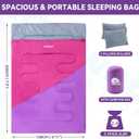 Double Sleeping Bag for Adults Kids - Lightweight 2 Person Sleeping Bag with Pillow, Queen Size Waterproof Camping Sack Two Person for Girls, Boys, Youths, Teens, Compact for Cold Weather & Warm