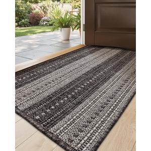 DEXI Dirt Trapper Door Mat, 24x39 Washable Doormat, Dirt Resistant and Absorbent, Easy Clean Low-Profile Floor Rugs for Entryway, Front Door, and Inside Entrance, Striped Grey
