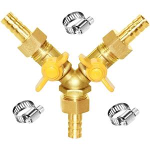 Joywayus 3/8" Hose Barb 3 Way Shut Off Ball Valve Y Shaped 2 Switch Brass Fitting