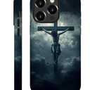 CARLOCA for iPhone 16 Pro Compatible with Magsafe Full Body Protective Glossy Case, for Girl Boy Shockproof Magnetic Charge Esthetics Pattern Large Cross Jesus Dark Sky Clouds