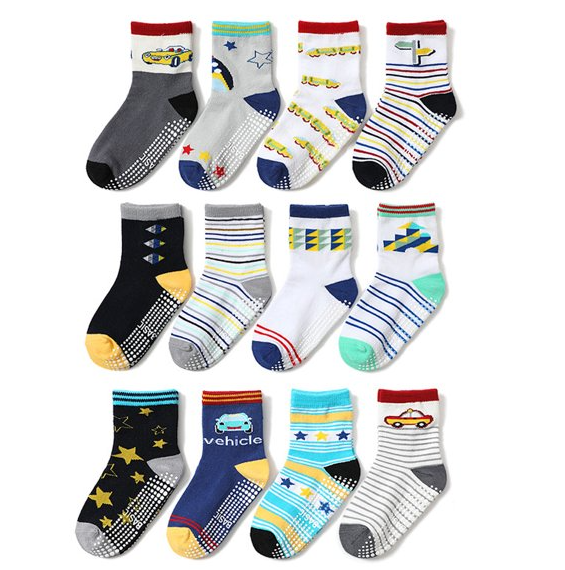 Toddler Socks 12 Pairs Baby Non Slip Skid Ankle Socks For Kids Boys Grips Cotton Crew Socks  1T-3T