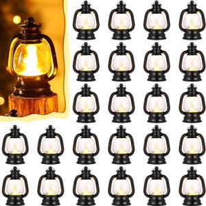 Ferraycle 24 Pcs Mini Lantern Decor 4 Inch Western Lantern Table Centerpiece Small Vintage Camping Hanging Lamp Ornaments Bulk for Cowboy Cowgirl Wedding Halloween Christmas (4 Inch,Black)