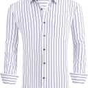 Alex Vando Mens Button Down Shirts Wrinkle Free 4-Way Stretch Print Business Casual Shirt, Size XL (White Stripe)