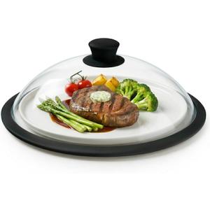 OEC Vented Splatter Guard Microwave Glass Cover for Food with Easy-Grip Handle, 12.5 inch (Inner Diameter 11.8), Food Grade Tempered Glass, BPA Free Silicone Rim with Steam Vent - Dishwasher Safe