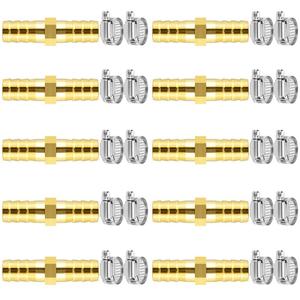 Da by 10 pcs 3/8"(10mm) Barb Splicer Mender Hose Brass Barb Fitting with 20 pcs Stainless Steel Pipe Clamps for Water/Fuel/Air