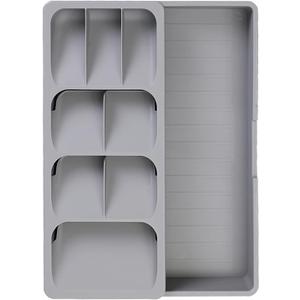 Sazoemao Kitchen Drawer Organizer Tray,Silverware Organizer Storage Tray,DrawerStore Compact Cutlery Expandable Organizer for Kitchen Drawer Holding Flatware Spoons Forks Grey