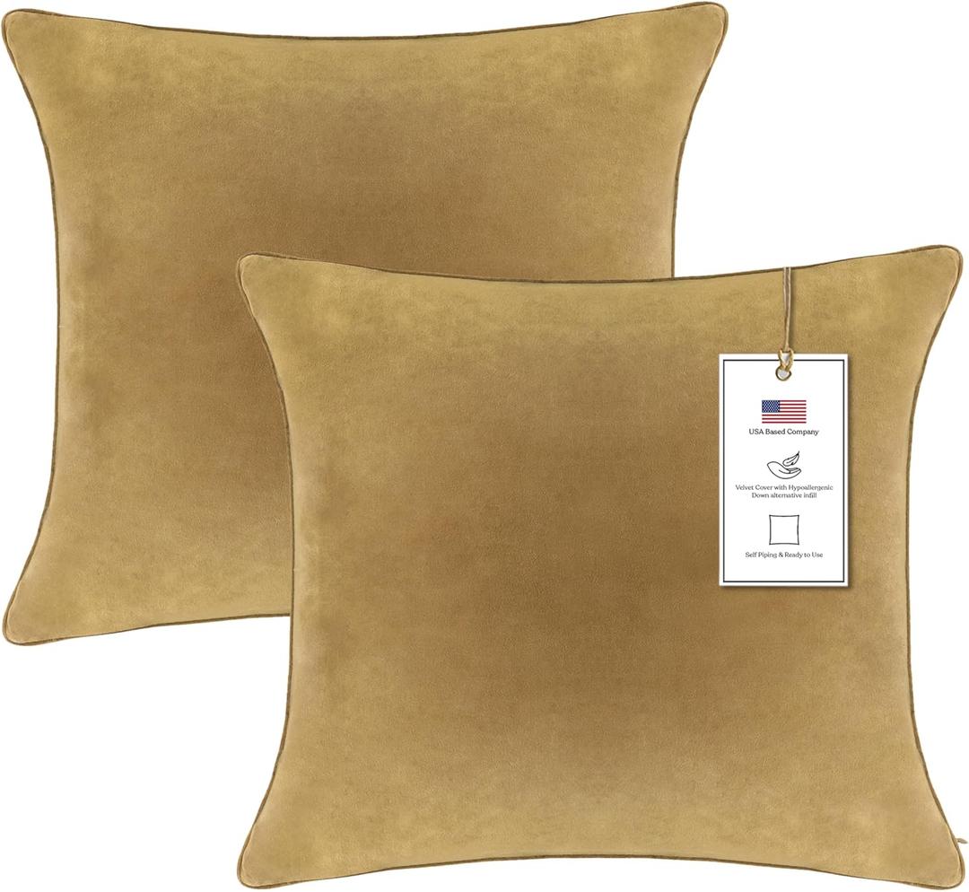 A1 Home Collections Down Alternative Throw Insert, Ready to Use Pillow Pack of 2, 22"x22", Irish Coffee