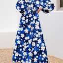 Lazysmile Maxi Dresses for Women Long Sleeve Shirt Dress with Pockets (Blue, S)