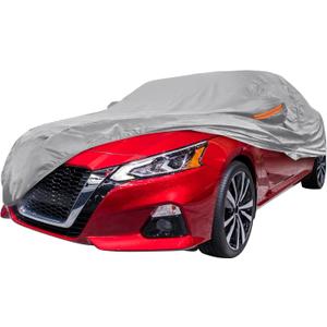 Silver Tone Heavy Duty Waterproof Car Cover for Sedan 201"-207" - All-Weather UV Protected Outdoor Full Exterior Cover with Sun/Snow/Rain Resistance