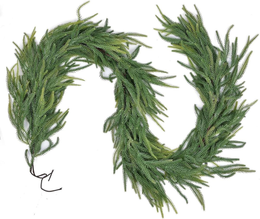 DearHouse Pine Garland Christmas Decoration, Artificial Greenery Garland Norfolk Pine Leaves for Holiday Season Mantel Fireplace Table Runner Centerpiece (Pine Garland)