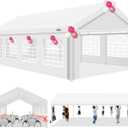 COBIZI 13x26 Party Tent Heavy Duty for Parties, Powder Coating (Better Than Galvanized), Waterproof for Church & Wedding, Large Outdoor Event Gazebo with Removable Sidewall & Built-in Sandbag, White