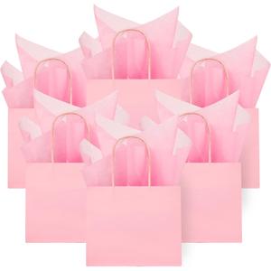 DjinnGlory 24 Pack Mini Tiny Small Pink Paper Gift Bags with Handles 6x5x2.5 Inch and 24 Tissue Paper for Wedding Baby Shower Princess Birthday Party Favors Goodies