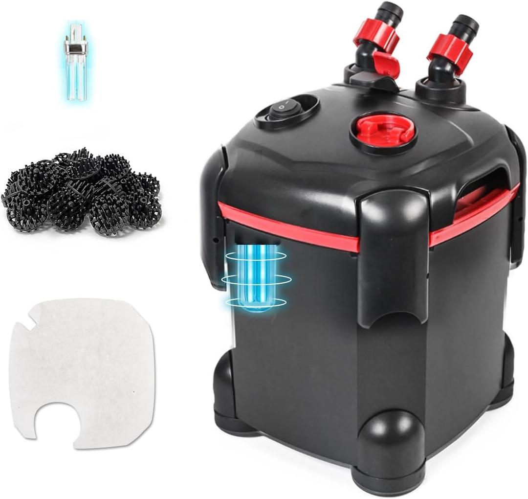 172GPH Canister Filter, External Aquarium Filter Ultra-Quiet Water Circulation Cleaning Machine with Media for Fish Tanks and Aquariums Up to 30 Gallons  