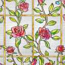 UNI Window Film Static Clings Non Adhesive 3D Stained Glass Window Decals UV Protection (Red Rose, 37.4 x 24.4 Inch)