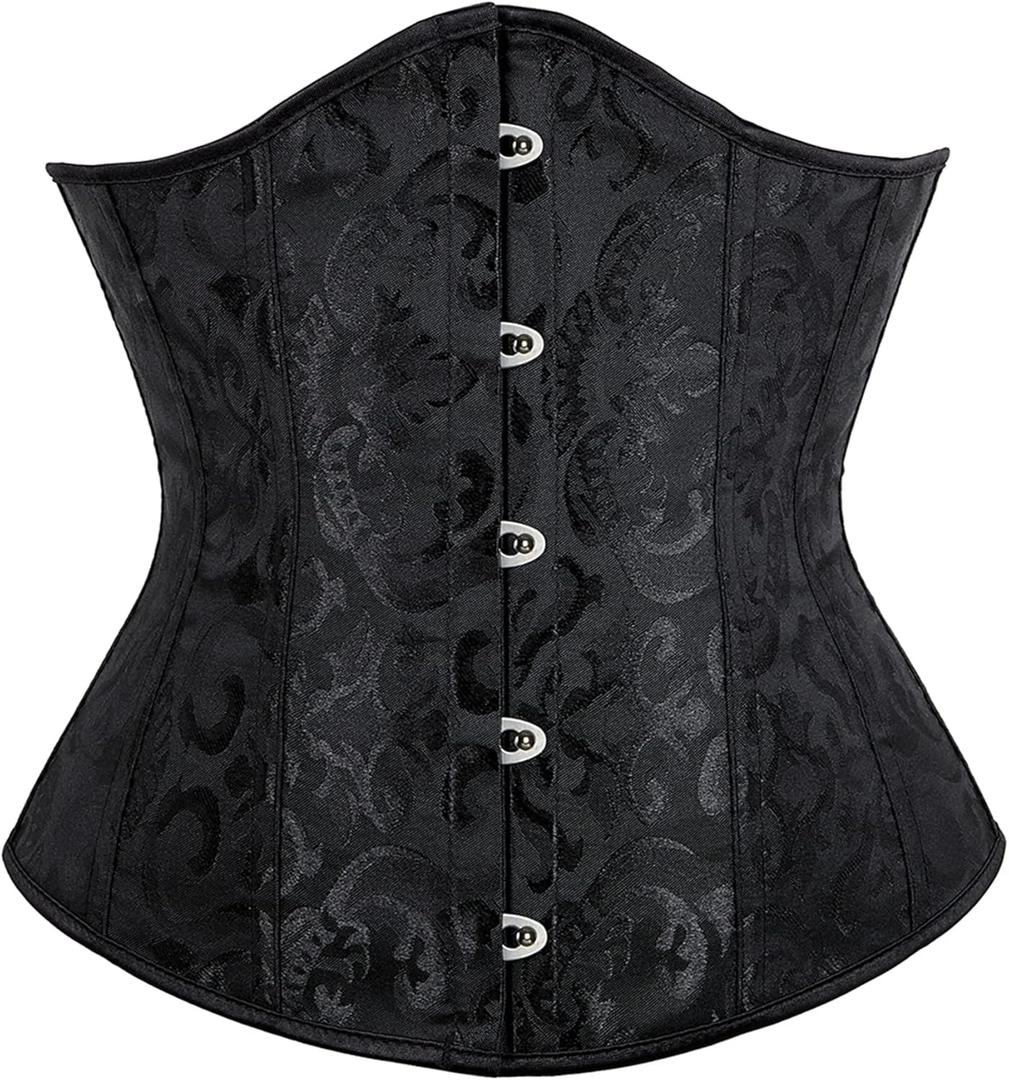 Alivila.Y Fashion Corset Womens Brocade Underbust Boned Corsets Bustier Waist Trainer (XX-Large, Black)