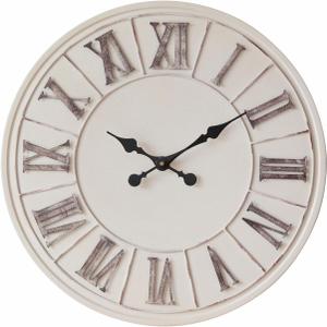 Large Farmhouse Wall Clock - 24 inch, Rustic Roman Numeral Big Wall Clock for Living Room Decor | Ivory White | Metal Face | Battery Operated
