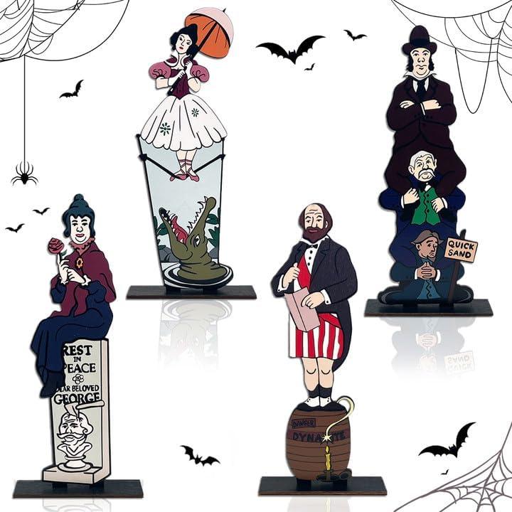 4pcs Haunted Mansion Stretching Portraits Halloween Decoration Haunted Mansion Wooden Centerpiece Signs Halloween Vintage Halloween Table Decorations for Home Decor