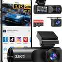 Dash Cam Front and Rear, 2.5K+1080P+1080P 3 Channel Dash Cam with 32GB Card, Wi-Fi Dash Camera for Cars, G-Sensor, Night Vision, 24H Parking, Loop Recording, 1.97IPS, Support 256GB (Black)