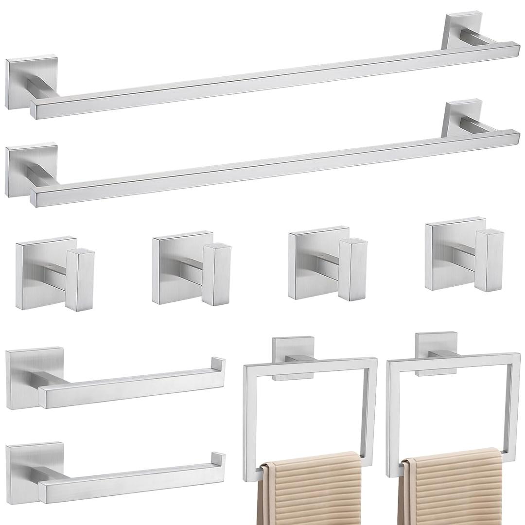 YACVCL Towel Bar Set, 10 Pieces Bathroom Hardware Set Brushed Nickel Bathroom Accessories, SUS304 Stainless Steel Towel Racks Holder Set Wall Mounted 23.6 Inch