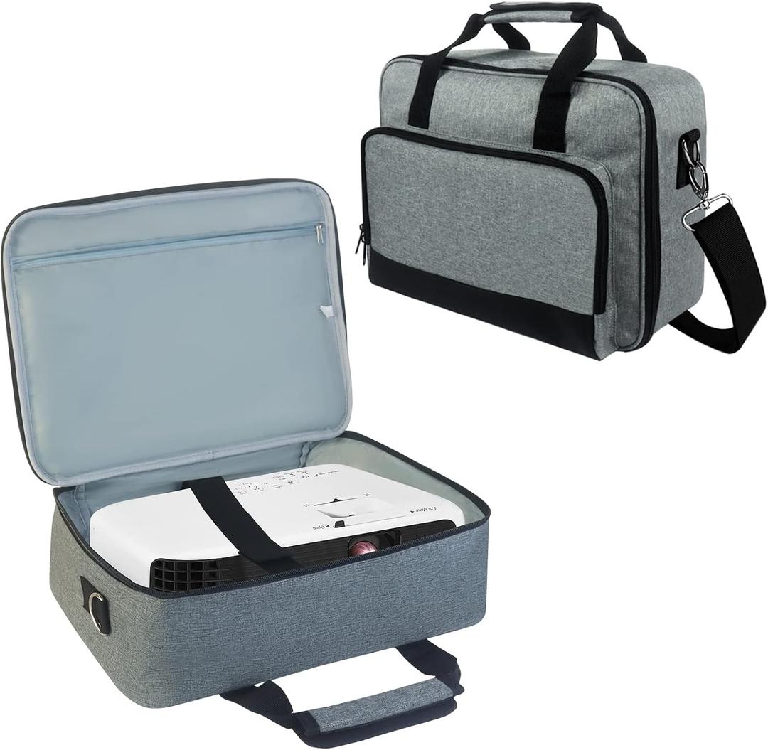 Projector Carrying Case, Projector Bag with Accessories Storage Pockets & Adjustable Shoulder Straps, Portable Carrying Bag Compatible with Epson BenQ ViewSonic and Most Mini Projectors (Grey)