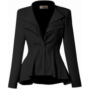 Hybrid & Company Women's Casual Work Office Dressy Double Lapel Single Button Peplum Comfortable Blazer (Large, Black)