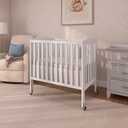 Dream On Me 2-in-1 Portable Mini Crib, Non-Full Size Baby Crib for Small Spaces, 2 Mattress Heights, Compact Travel Design, Includes Mattress, GREENGUARD Gold & BSA Certified, White