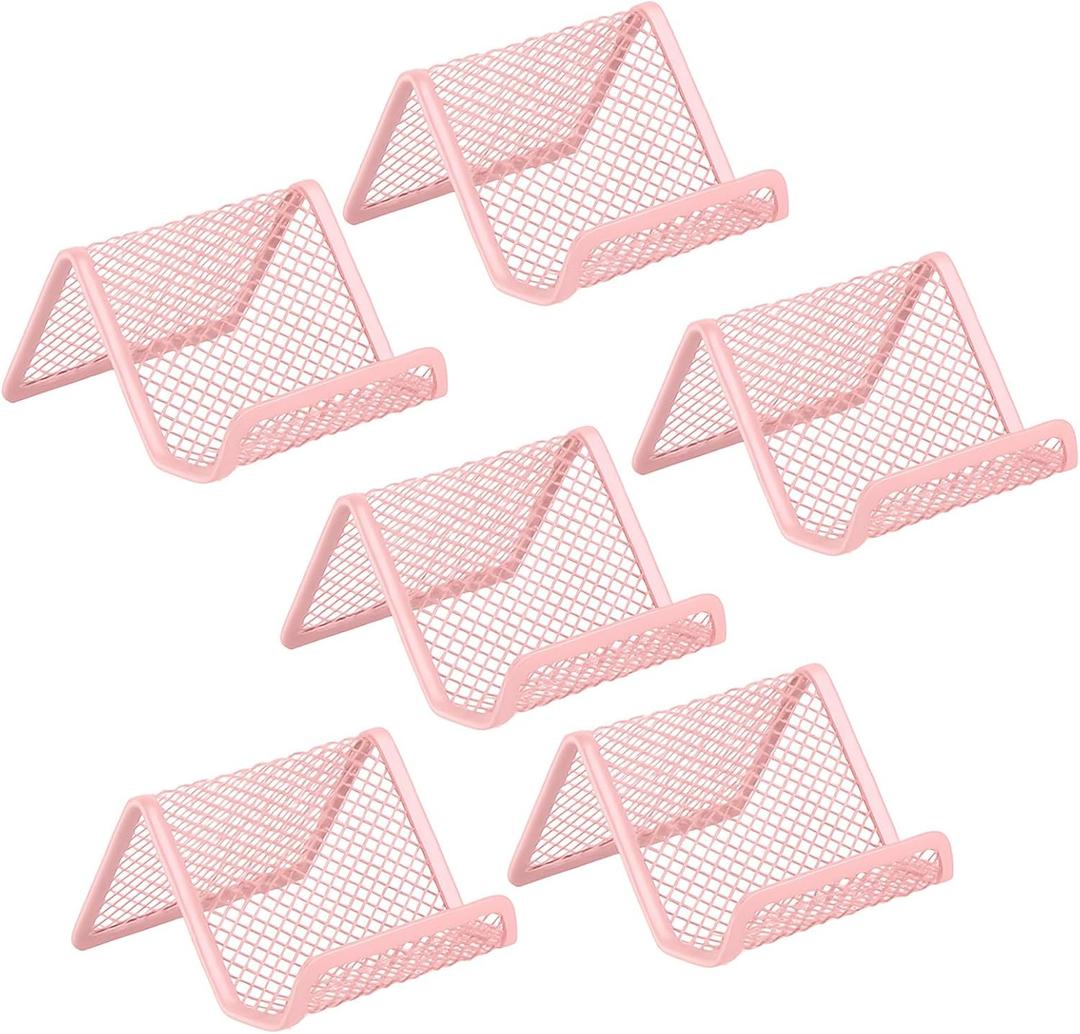 Business Card Holder for Desk, Office Desktop Business Card Display Holder, Mesh Business Card Holder, Desk Accessories for Women and Men, Pink(6 Pack)
