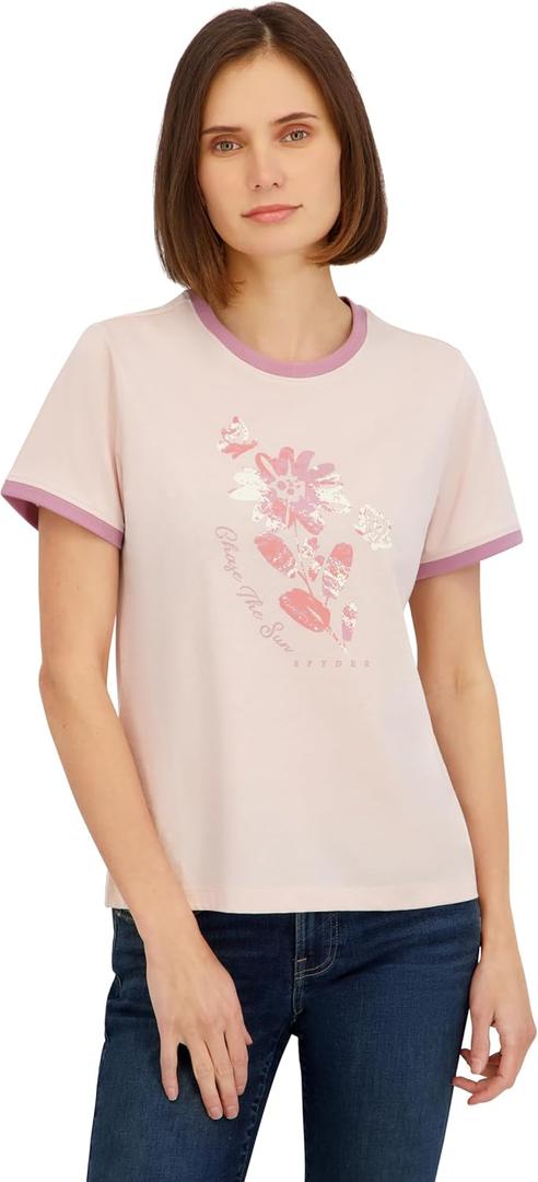 Spyder Women's Floral Chase The Sun Graphic Short Sleeve Tee T-Shirt (Beige, M)