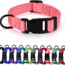 2 x AUDWUD Thick Nylon Collar,Classic Adjustable,Multiple Colors,Suitable for Small,Medium and Large Dogs,4 Sizes (L: 15.5"-22.5", Baby pink)