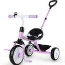 Liberry 2 in 1 Toddler Tricycle Age 2 3 4 Years Old, Kids Trike with Adjustable Push Handle, Bell & Basket, 3 Wheel Bike Riding Toy Birthday for Girls Boys, Purple