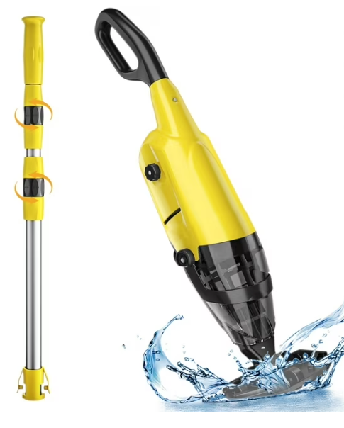 Cordless Pool Vacuum Cleaner for Above Ground Pool & In Ground Rechargeable Pool Vacuum Cleaner - 90 Mins Runtime, with 69" Telescopic Pole, Spa Vacuum for Hot Tub- Fast 3H Charge Yellow