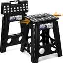 Delxo 16 Inch Folding Step Stool, Foldable Stool for Adults with Safety Lock, Portable Collapsible Plastic Stepstool, Non Slip Folding Stools for Kitchen Bathroom Bedroom Up to 400LBS (Black 1PC)