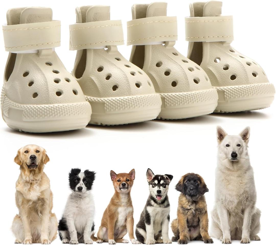 Dog Shoes for Hot Pavement,Non-Slip Waterproof Breathable Easy to Clean Put On and Take Off Dog Boots,Paw Protector for Hot Summer Roads Winter Snow (Beige, Size 6:(2.17"x2.76")(L*W))