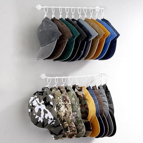 Viklluyr Hat Wall Rack Cap Organizer: Baseball Hat Racks Display Holder with 20 Hooks Modern Metal White Hats Storage Wall Mounted Caps Hanger Set of 2 for Closet Door Bedroom Entryway Laundry