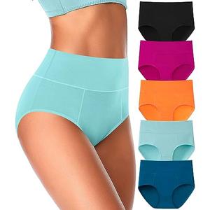 ASIMOON Tummy Control Underwear for Women Cotton High Waisted Plus Size Full Coverage Shaping Panties Briefs Ladies Pack M 5 Pack