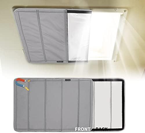 RVINGPRO Magnetic RV Skylight Shade 16"x25", Double-Side Foldable RV Vent Blackout Shade, Reflective RV Skylight Shade Cover for Inside Camper, with Storage Bag, Sliver Grey