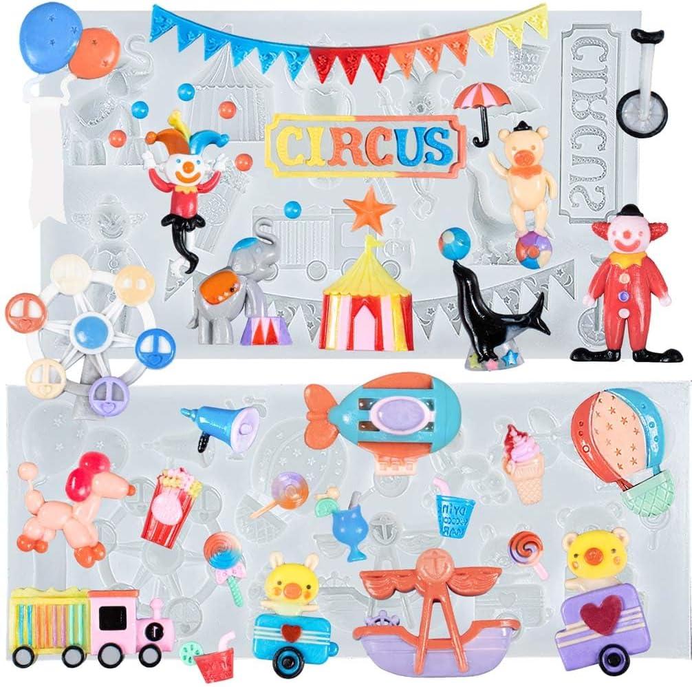 Carnival Circus Fondant Silicone Molds Amusement Park for Baby Shower Birthday Cake Decoration, Cupcake Topper, Chocolate, Epoxy Resin, Polymer Clay 32-cavity