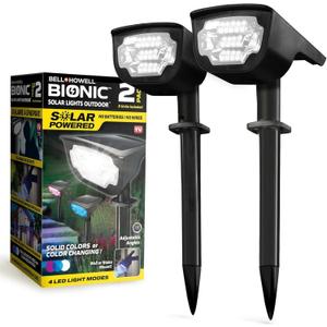 Bell+Howell Solar Lights Outdoor Bionic Burst Waterproof IP67 Path Lights, Landscape Outdoor Solar Lights for Yard Auto On/Off LED Bulbs, Wireless, Multicolor, Adjustable Light 2 Pieces (2 Pack)