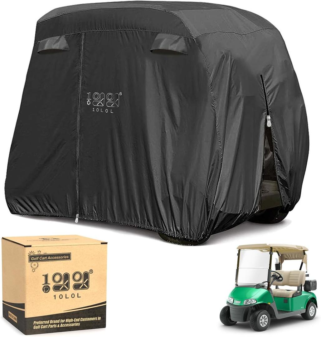 10L0L 4 Passenger Golf Cart Cover for Yamaha EZGO Club Car, 400D Polyester All-Weather Waterproof Golf Cart Storage Cover with Three Zipper Doors-Black