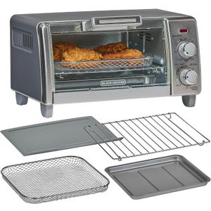 BLACK+DECKER Crisp 'N Bake Air Fry Countertop Convection Toaster Oven, Medium Capacity, 4-Slice, 5-in-1, Fits 9 Pizza, 30-Min Timer, Bake, Broil, Air Fry, Toast, Keep Warm, Stainless Steel